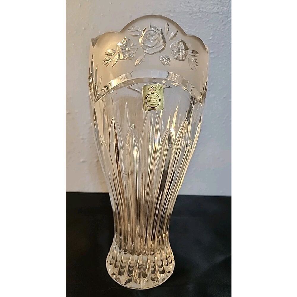 bleikristall 24 lead crystal Vase Flower Etched Design 10"